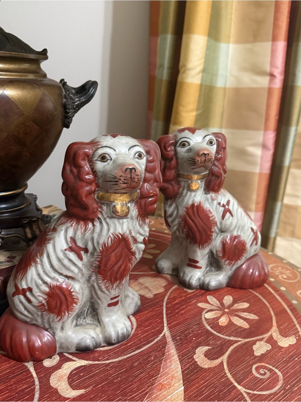 Unbranded Red and White Ceramic Staffordshire-Style Dog Figurine